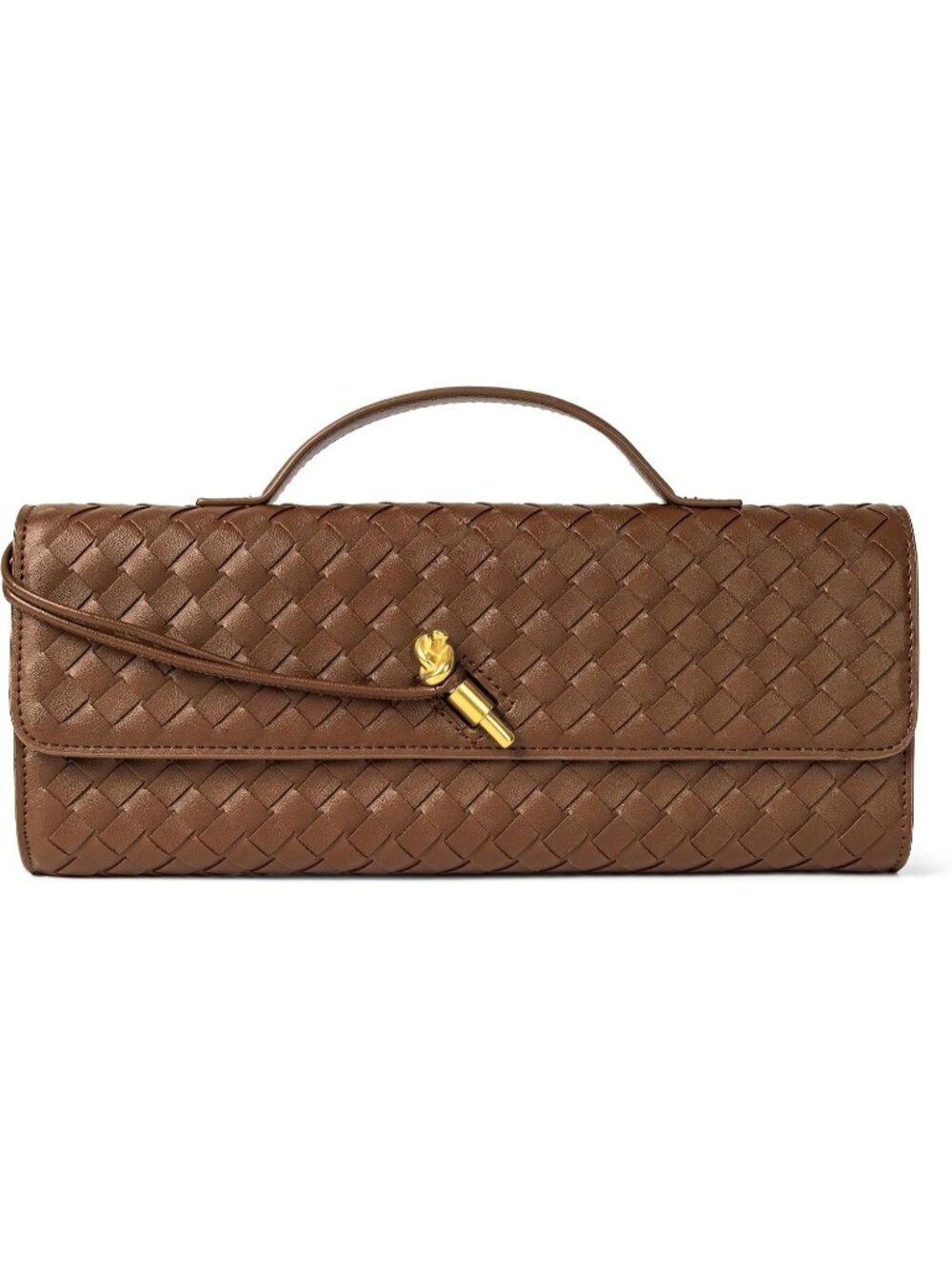 Women Brown Woven Vegan Leather Clutch Purse Formal Evening Crossbody Bag